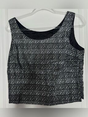 Positive Attitude Letitia Black Tank Top with Silver Scroll Pattern size 12 LG
